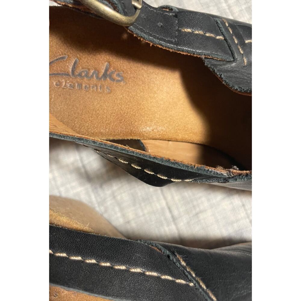 Clarks Elements Women's Leather Black Buckle Wedge Cork Heel Sandal Size 7M - Picture 5 of 13